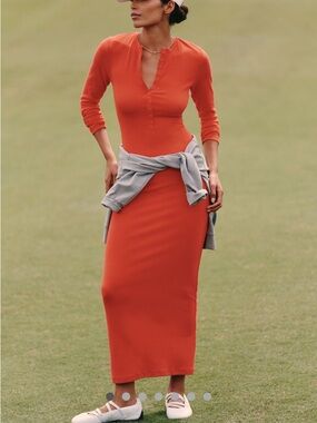 Daily Practice Women’s Long Sleeve Maxi Dress in Coral Orange Size XL